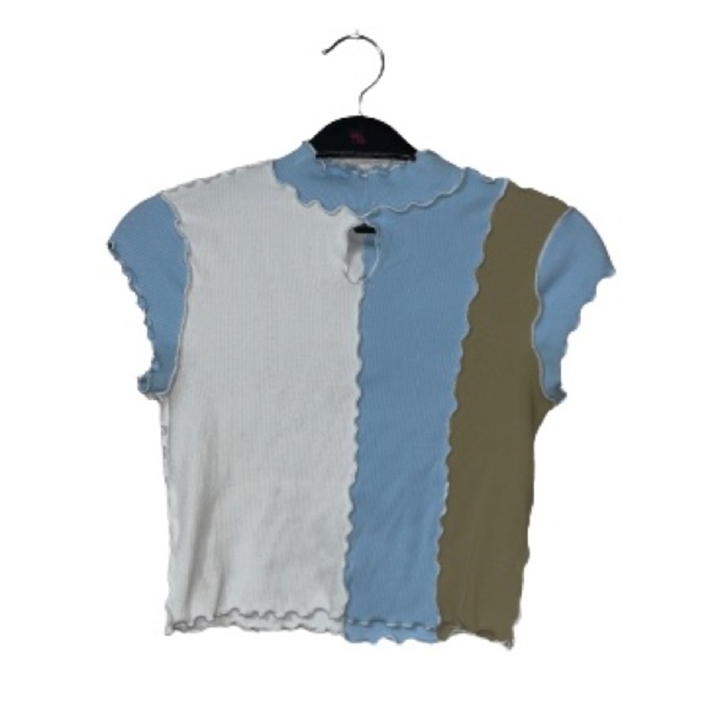 Forever 21 Knitted Cropped Lettuce Top | Green, Blue, White